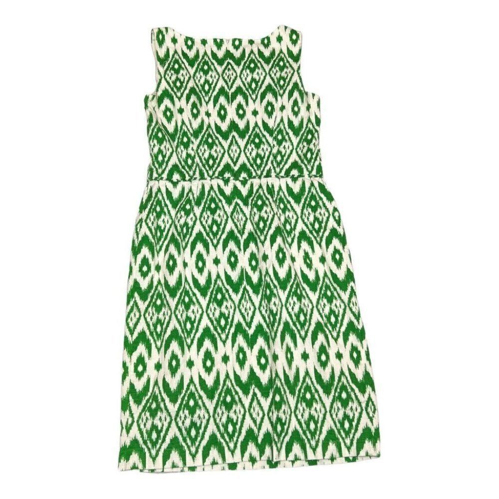 Nine West Green White Ikat Print Dress Size 10 Sleeveless A-Line Spring - Picture 8 of 11